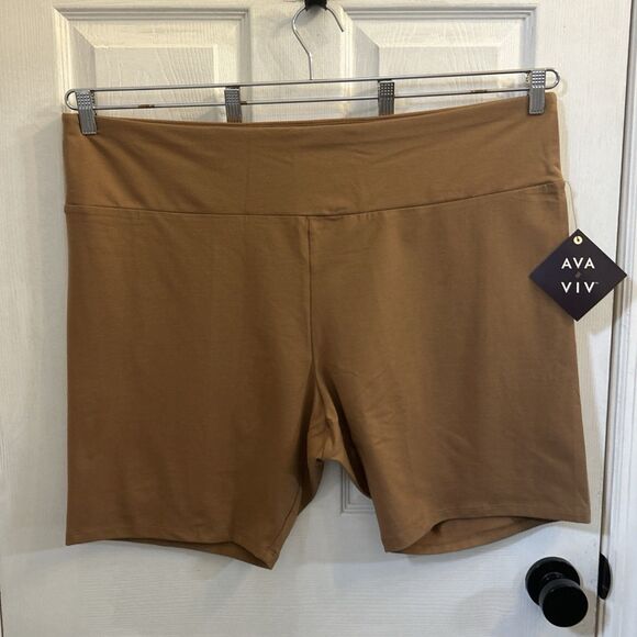 NWT Ava & Viv 3X Brown Bike Shorts Plus Size High Rise Stretch Lounge Soft - Picture 1 of 16